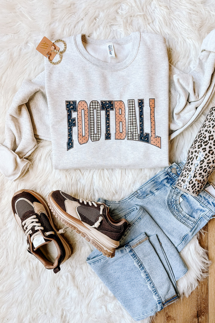 Leopard, Polka Dot, Plaid FOOTBALL Graphic Sweatshirt - Oatmeal Heather