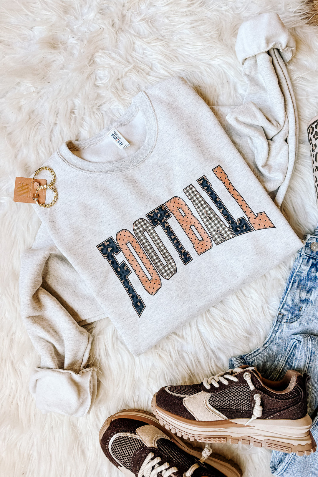 Leopard, Polka Dot, Plaid FOOTBALL Graphic Sweatshirt - Oatmeal Heather