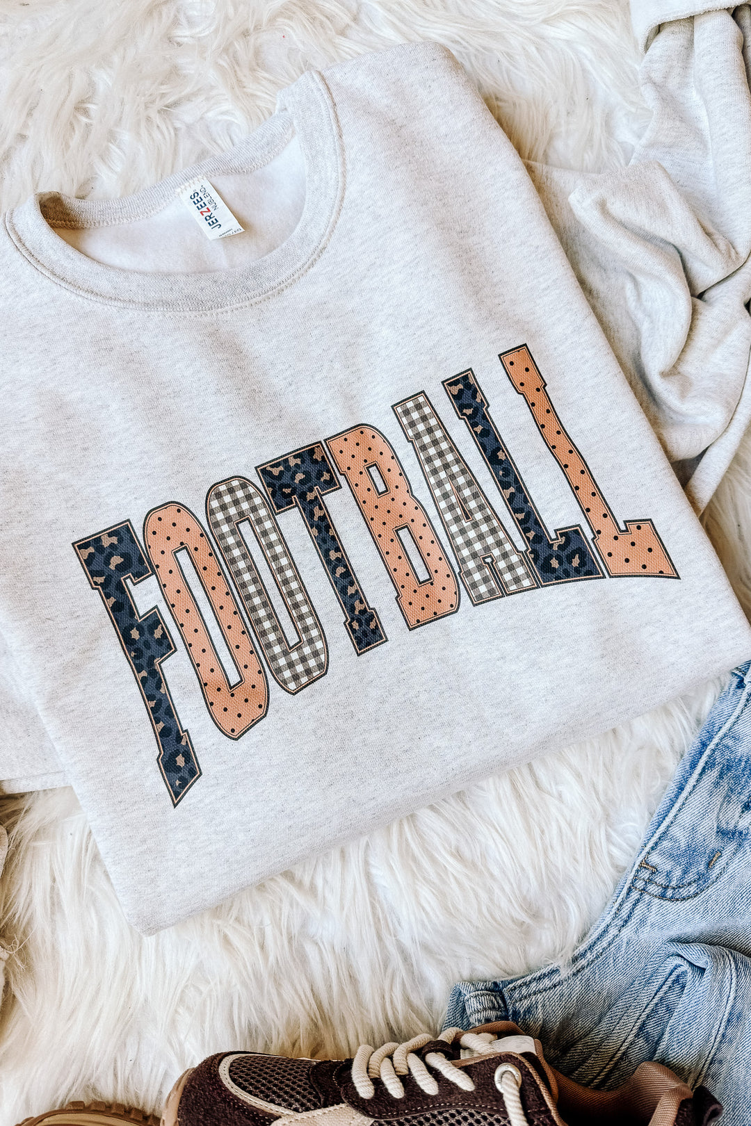 Leopard, Polka Dot, Plaid FOOTBALL Graphic Sweatshirt - Oatmeal Heather