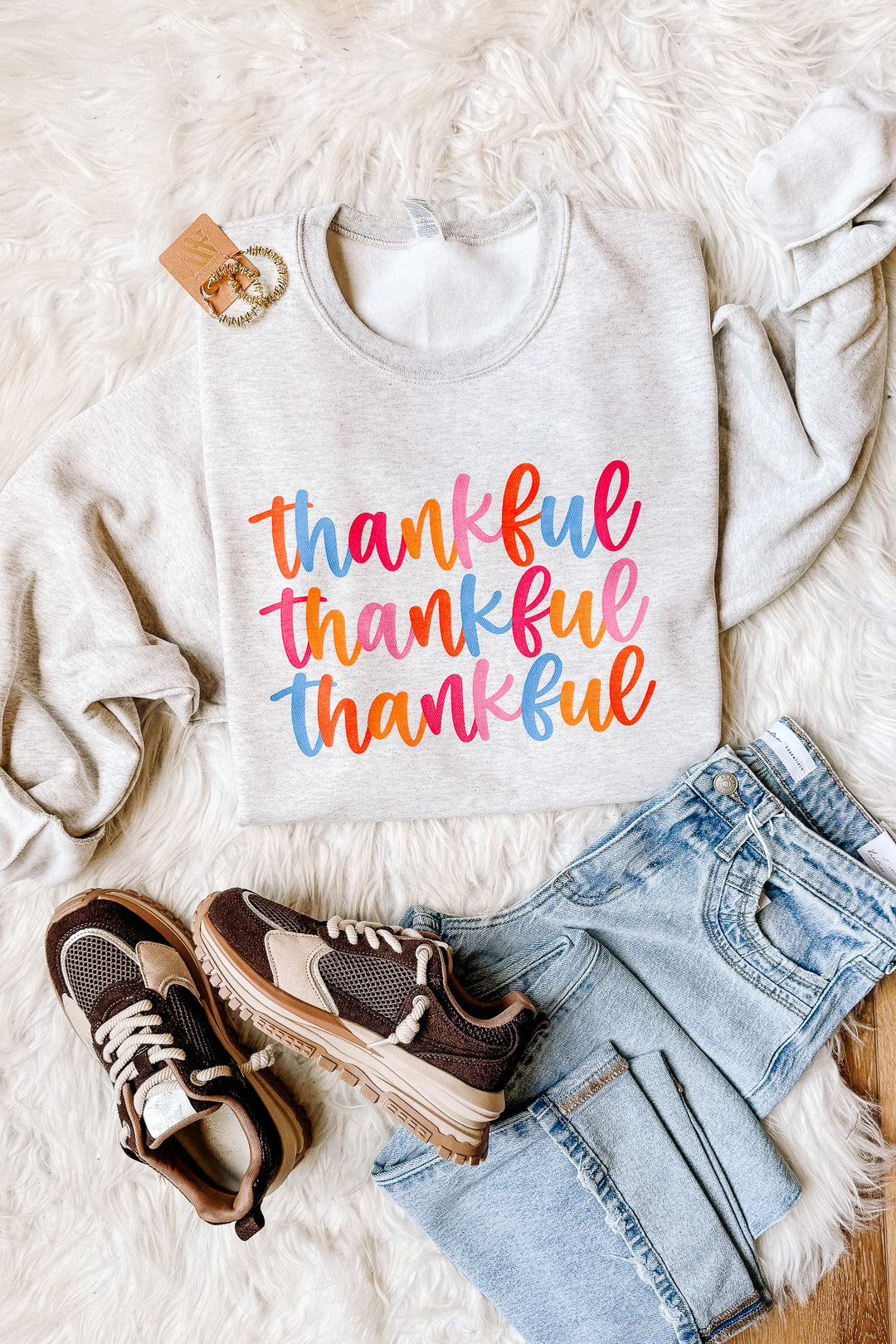 Colorful Thankful x3 Graphic Sweatshirt - Oatmeal Heather