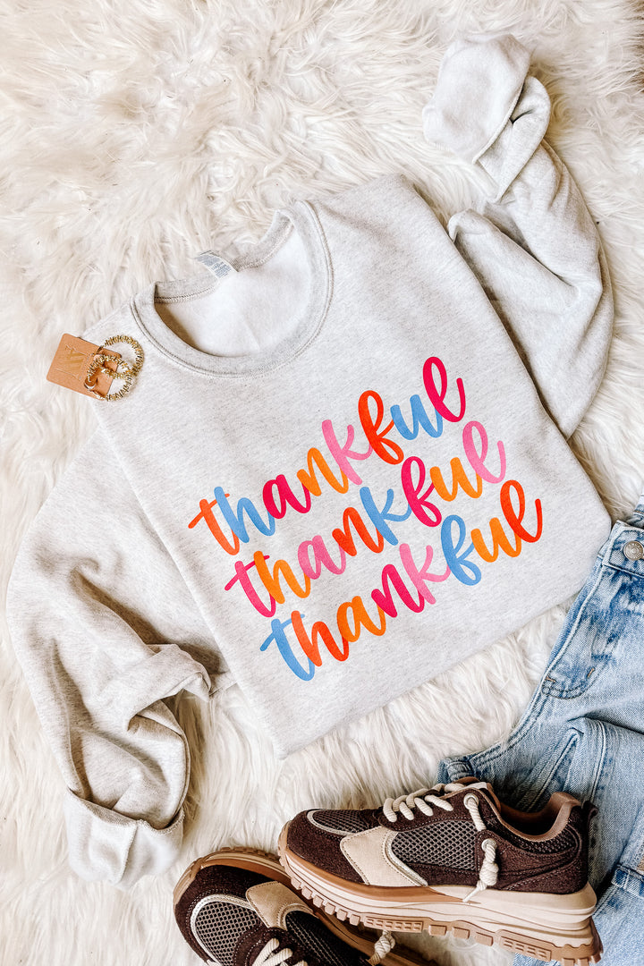 Colorful Thankful x3 Graphic Sweatshirt - Oatmeal Heather
