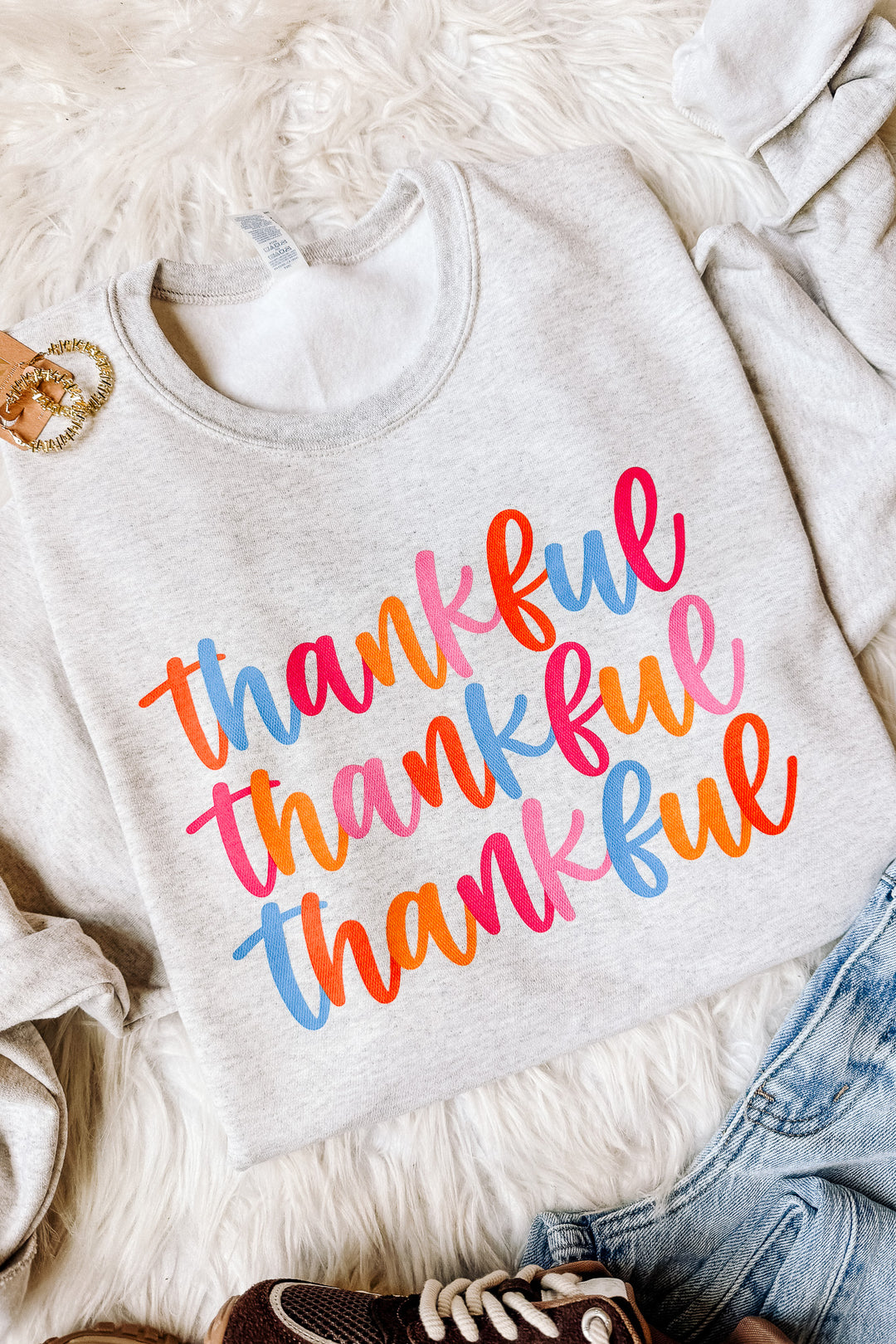 Colorful Thankful x3 Graphic Sweatshirt - Oatmeal Heather