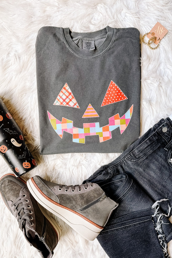 Patchwork Jack-O-Lantern Graphic Tee - Pepper
