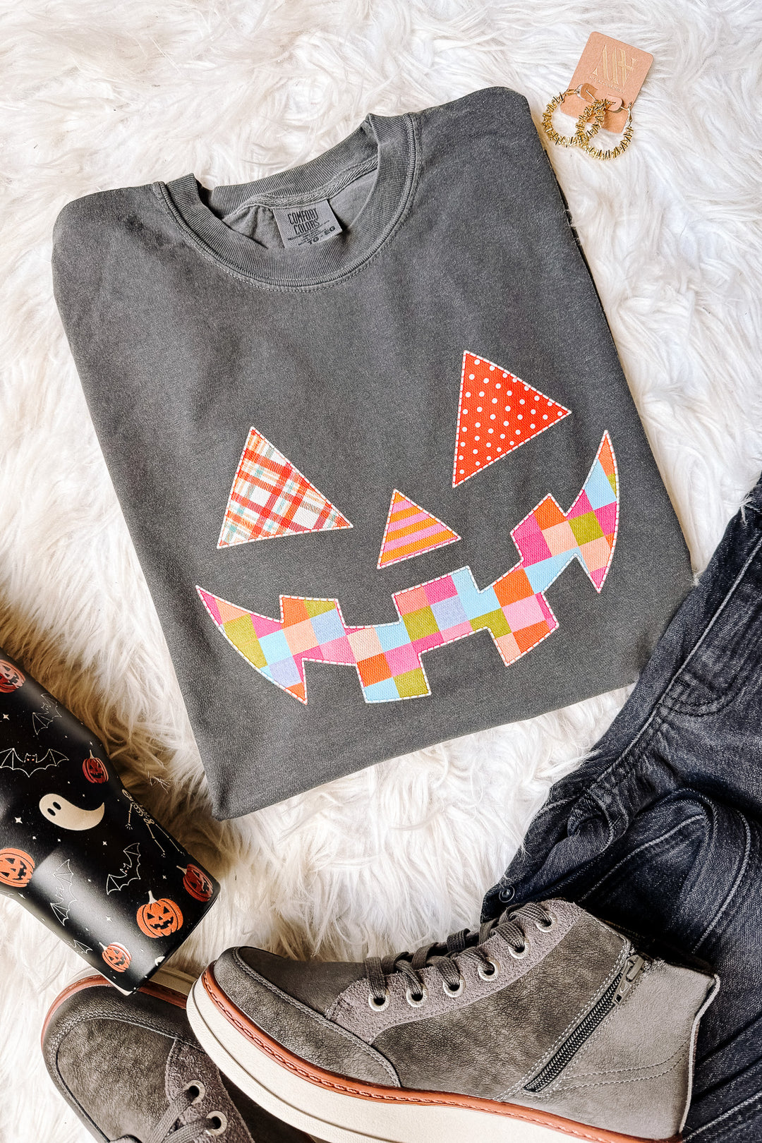 Patchwork Jack-O-Lantern Graphic Tee - Pepper