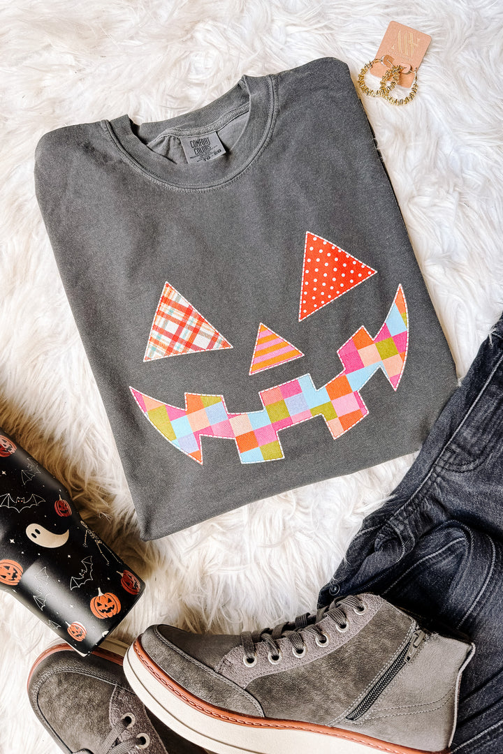 Patchwork Jack-O-Lantern Graphic Tee - Pepper