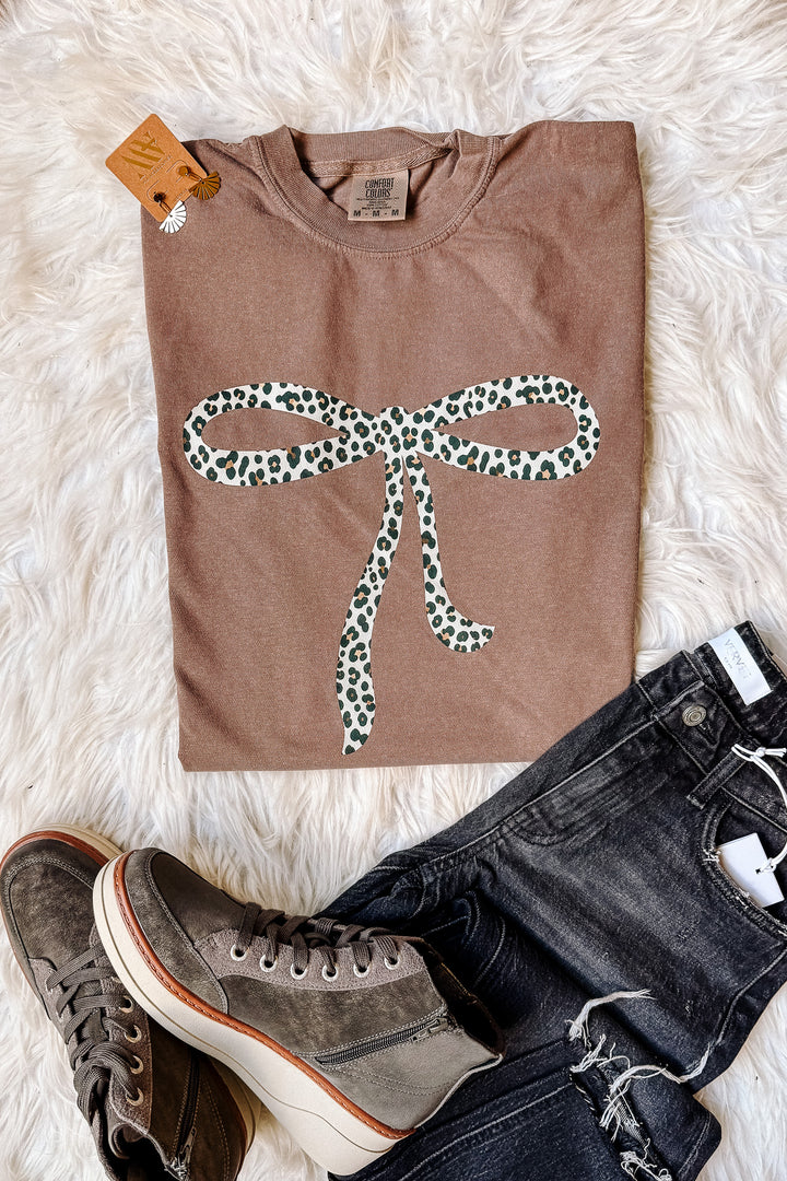 Leopard Ribbon Graphic Tee - Espresso
