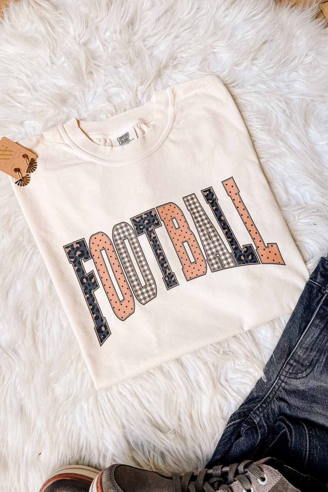 Leopard, Polka Dot, Plaid FOOTBALL Graphic Tee - Ivory