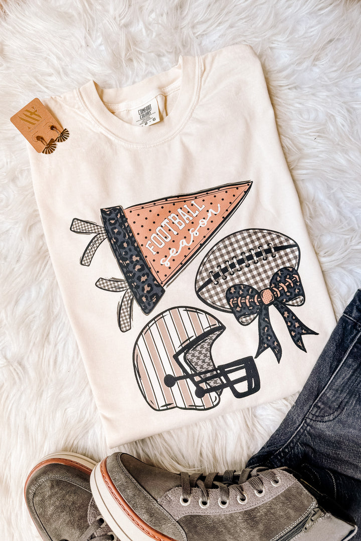 Helmet, Football, Pennant Flag Icons Graphic Tee - Ivory