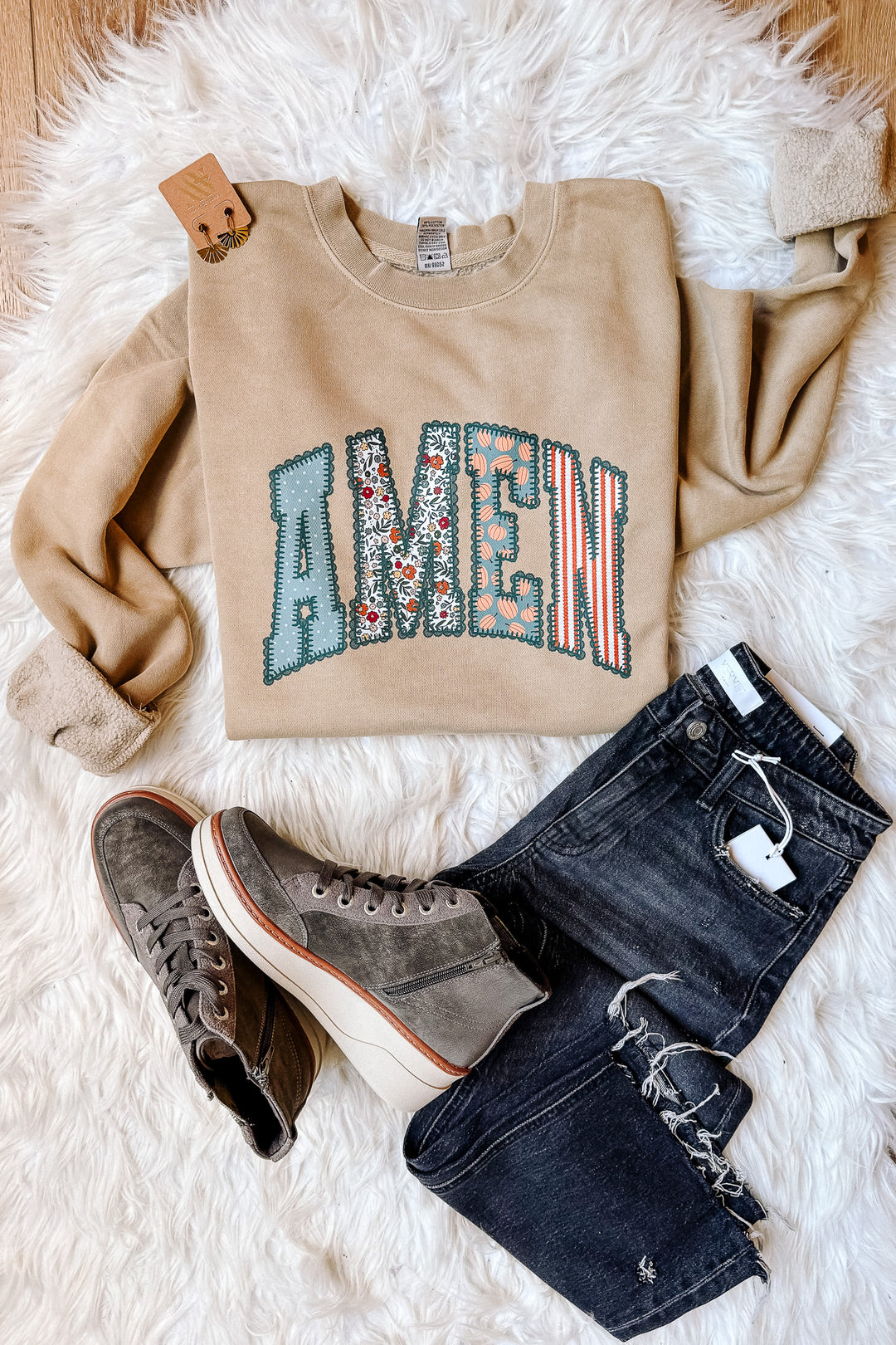 Fall Pattern AMEN Sweatshirt - Pigment Sandstone