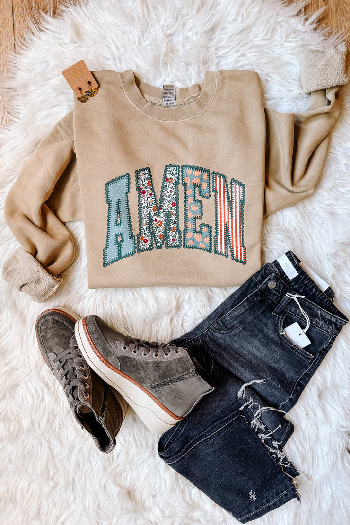 Fall Pattern AMEN Sweatshirt - Pigment Sandstone