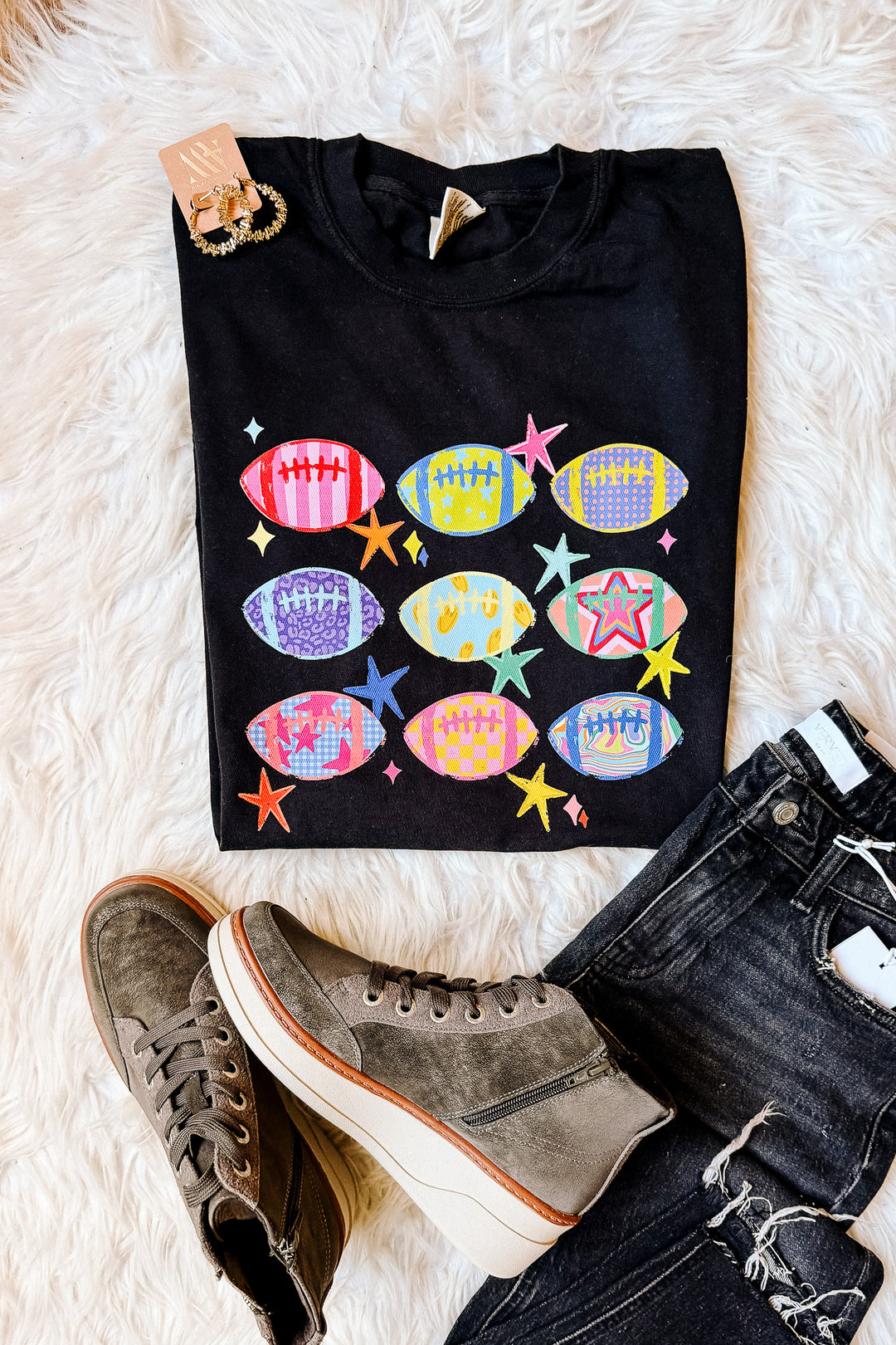 Pattern & Print Footballs Graphic Tee - Black