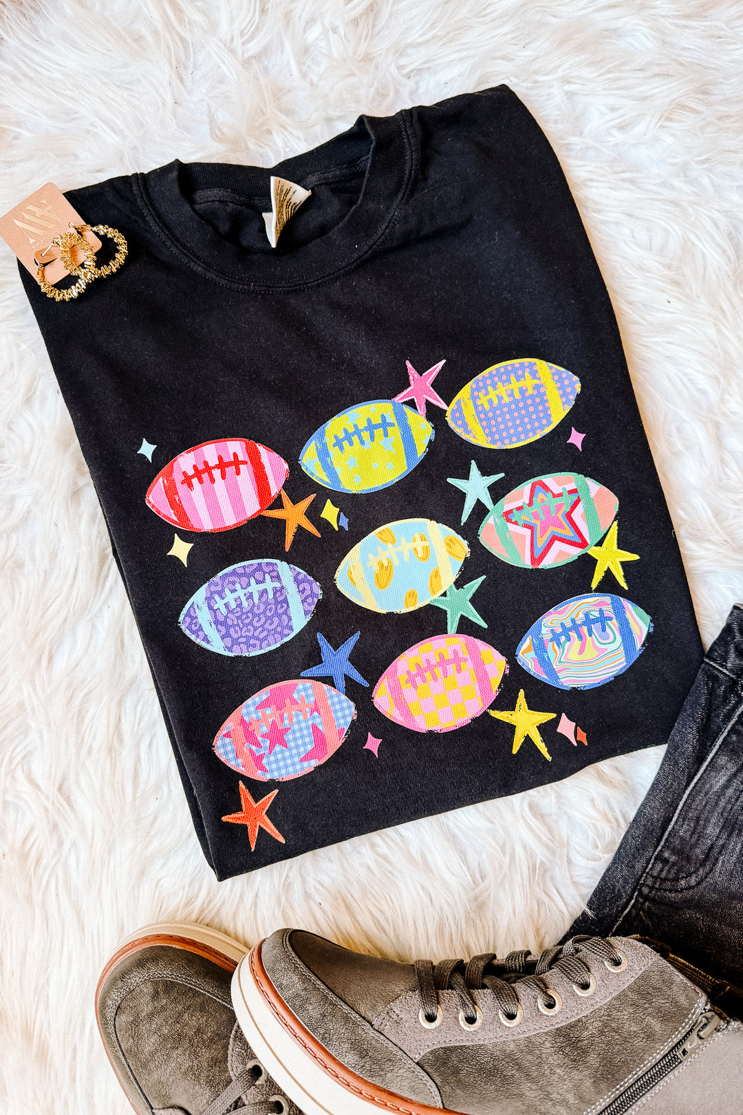 Pattern & Print Footballs Graphic Tee - Black