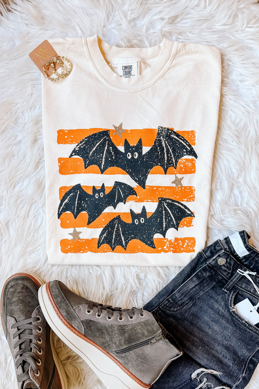 Striped Bats Graphic Tee - Ivory
