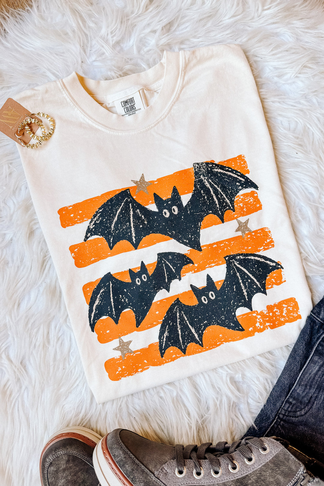Striped Bats Graphic Tee - Ivory