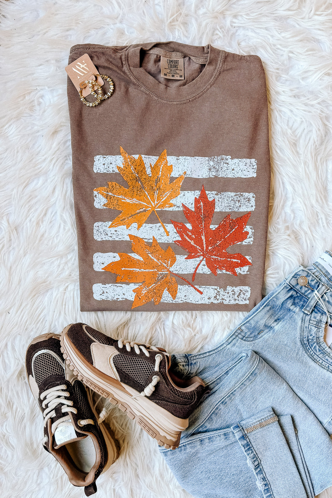 Striped Leaves Graphic Tee - Espresso