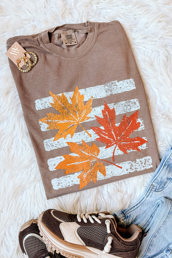 Striped Leaves Graphic Tee - Espresso
