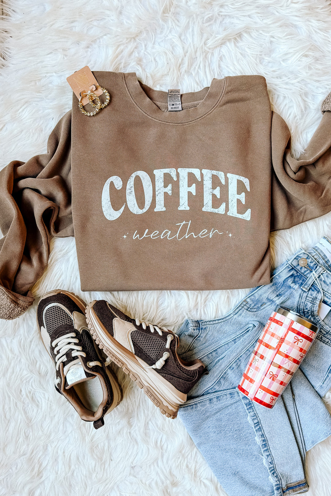 Cream Coffee Weather Sparkle Graphic Sweatshirt - Pigment Clay