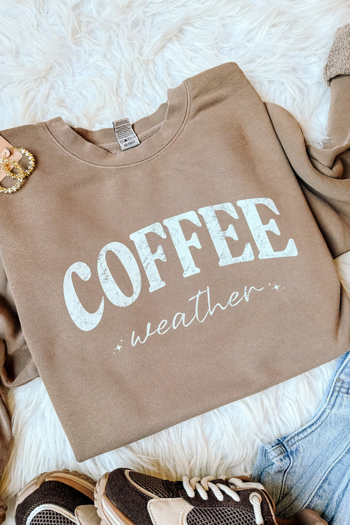 Cream Coffee Weather Sparkle Graphic Sweatshirt - Pigment Clay