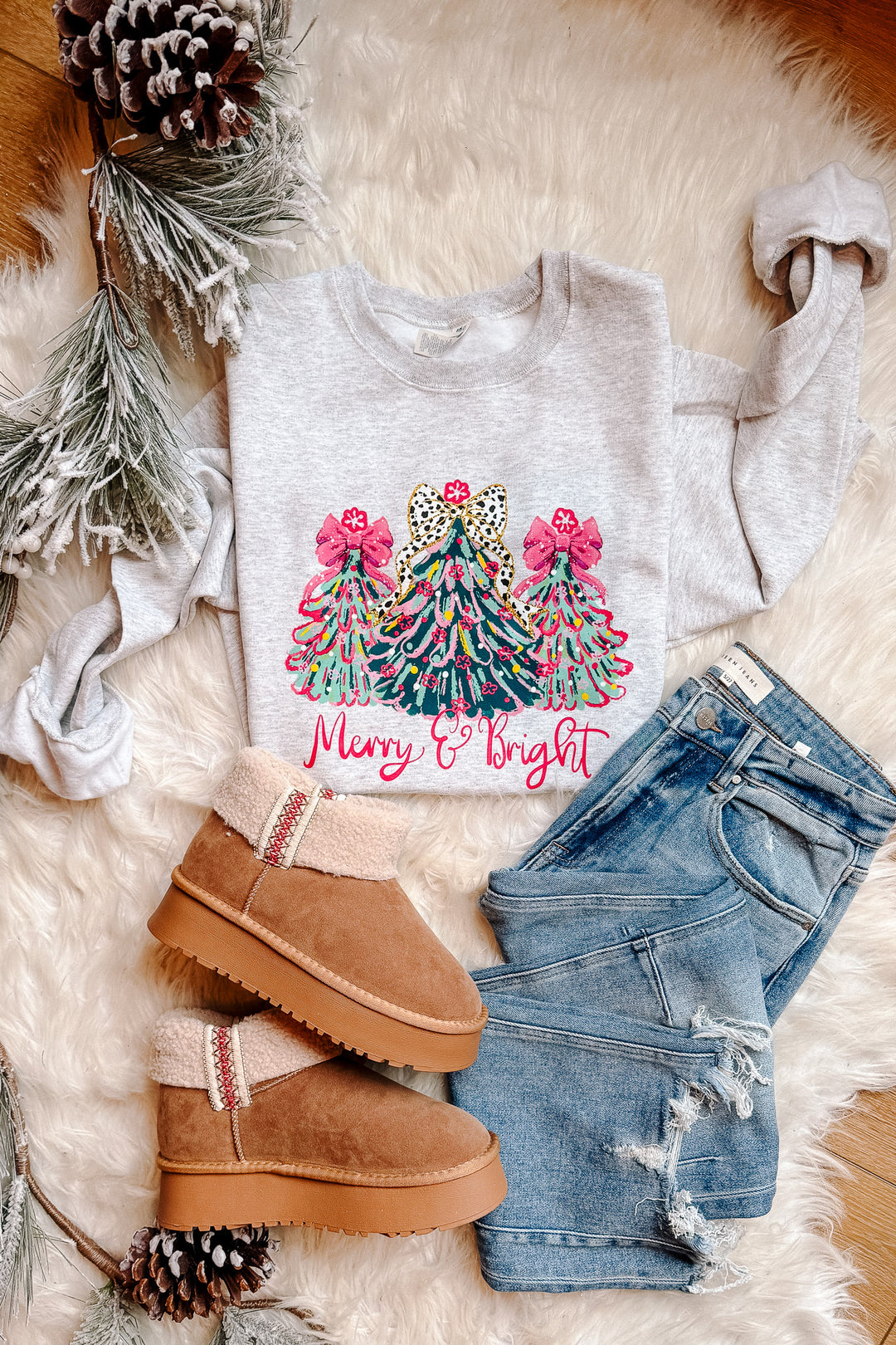 Pink Wonderland Trees Crewneck Sweatshirt - Ash Grey