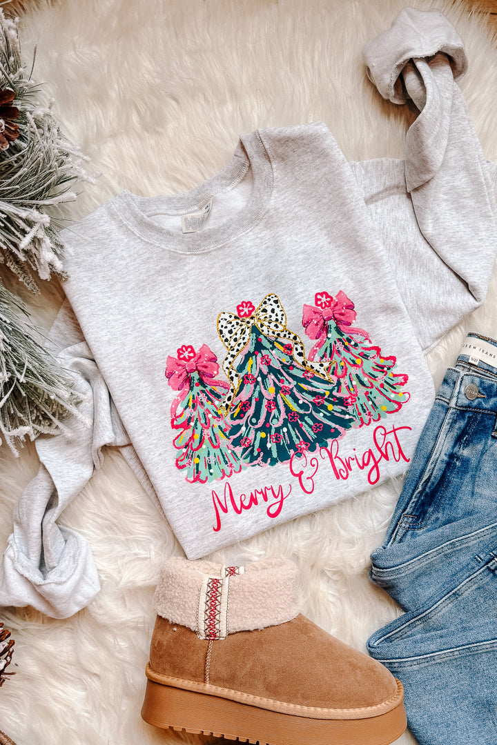 Pink Wonderland Trees Crewneck Sweatshirt - Ash Grey