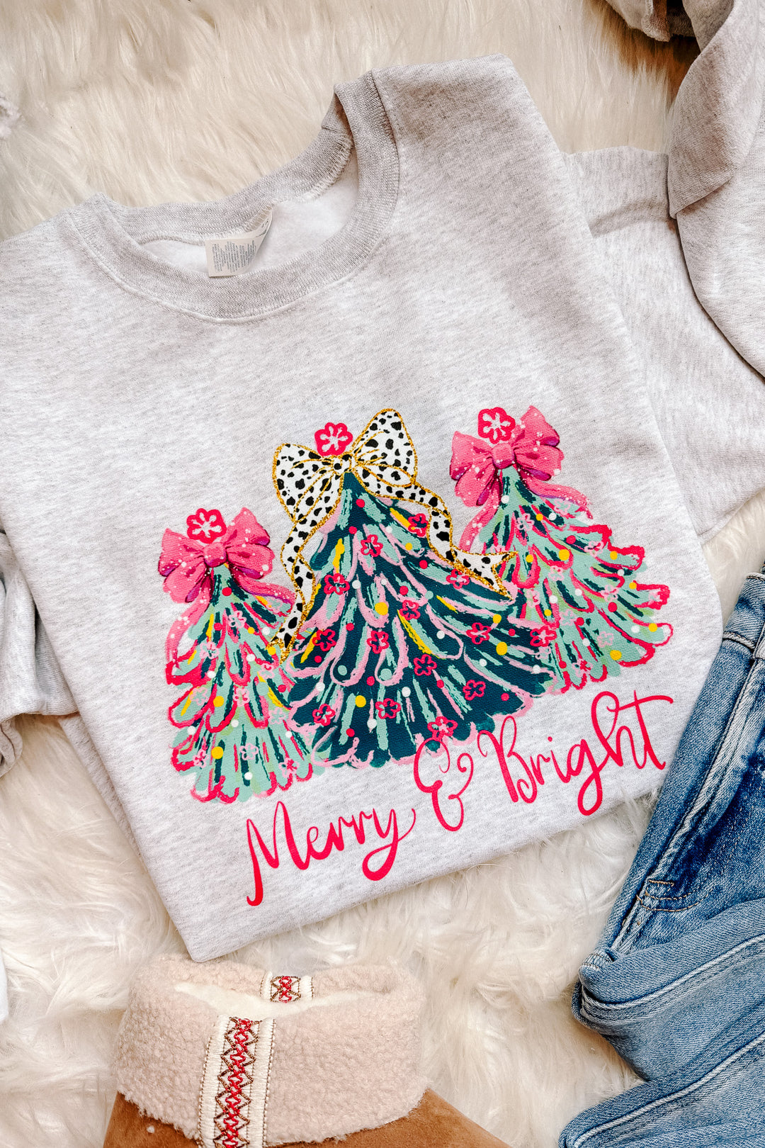 Pink Wonderland Trees Crewneck Sweatshirt - Ash Grey