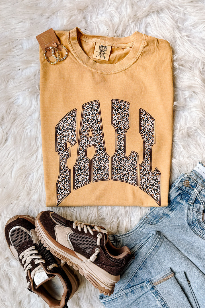 Leopard Fall Graphic Tee - Mustard