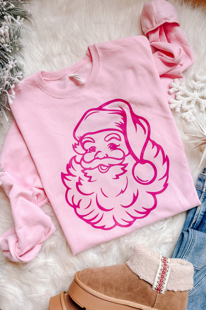 Santa Outline Graphic Sweatshirt - Classic Pink