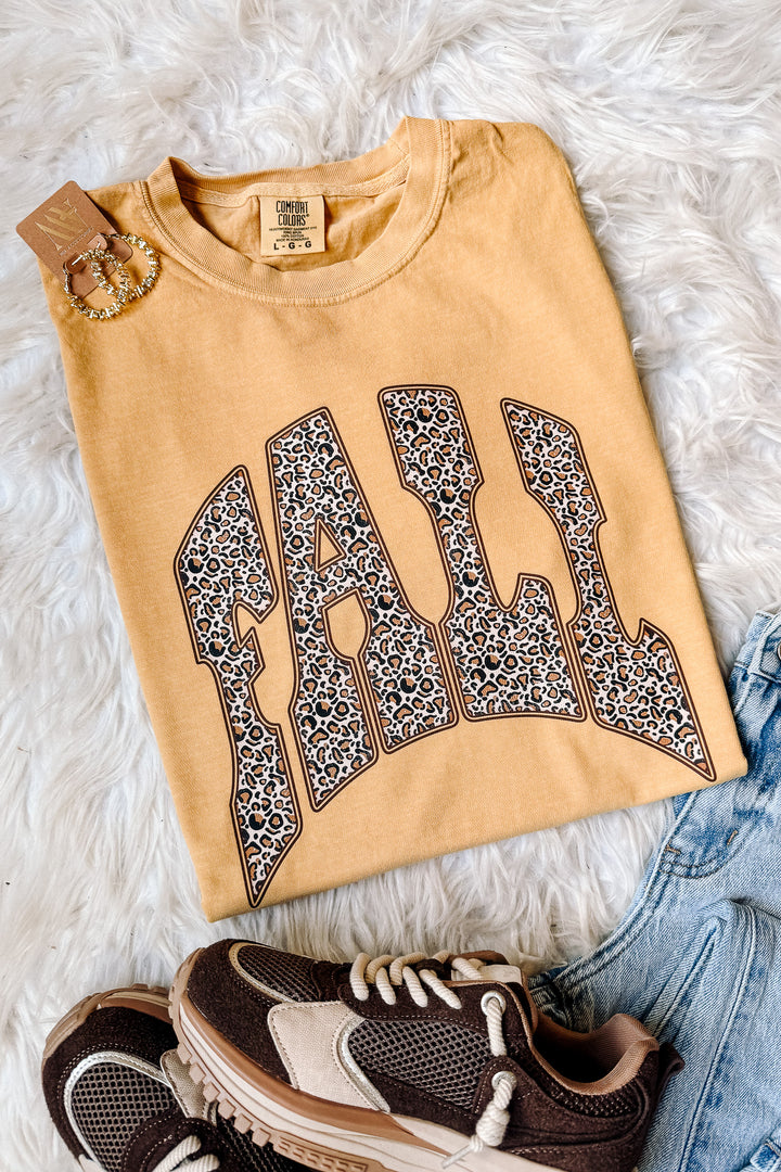 Leopard Fall Graphic Tee - Mustard