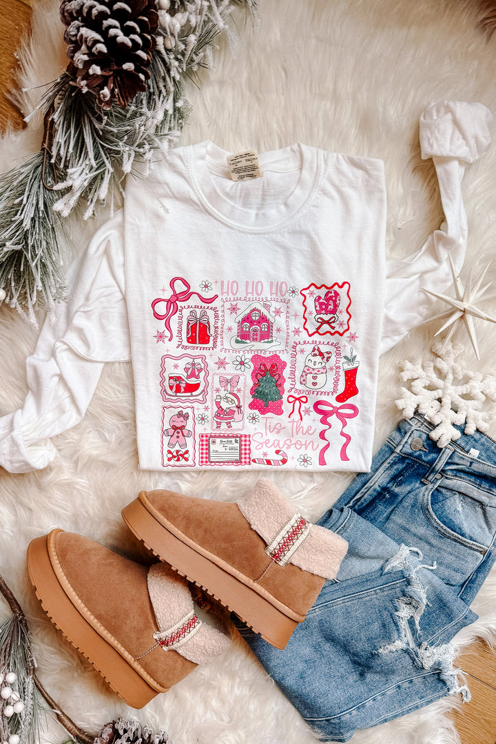 Ho Ho Ho Happy Holidays Graphic Long Sleeve - White