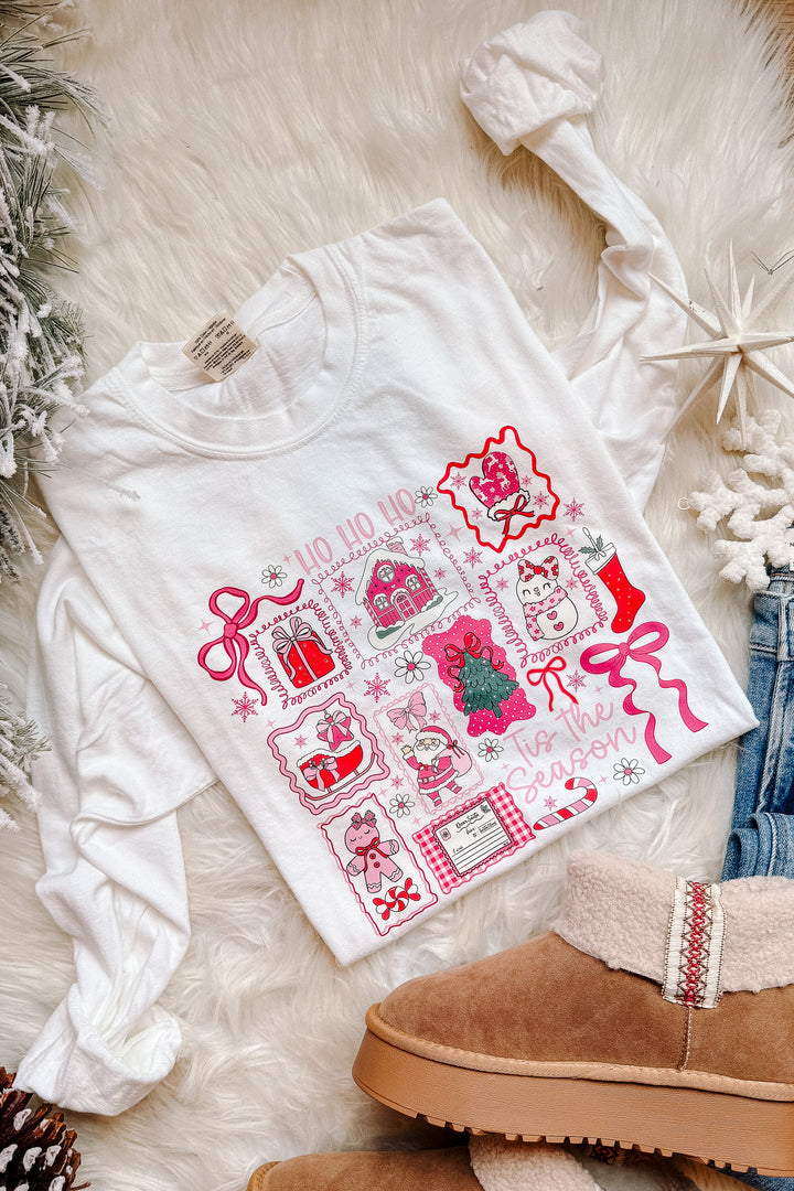 Ho Ho Ho Happy Holidays Graphic Long Sleeve - White