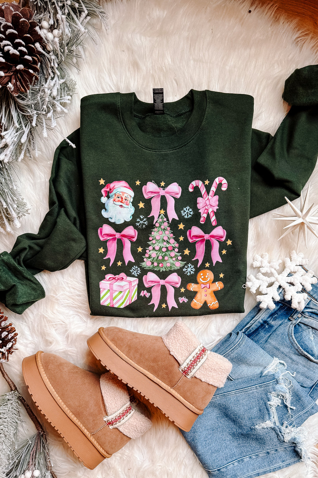Merry & Pink Graphic Sweatshirt - Forest Green