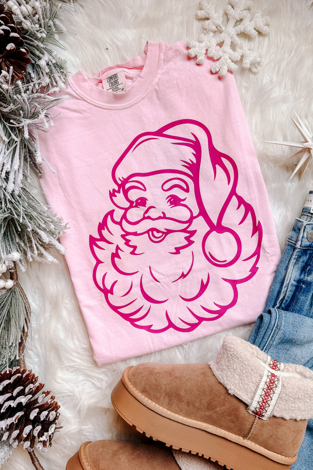 Santa Outline Graphic Tee - Blossom
