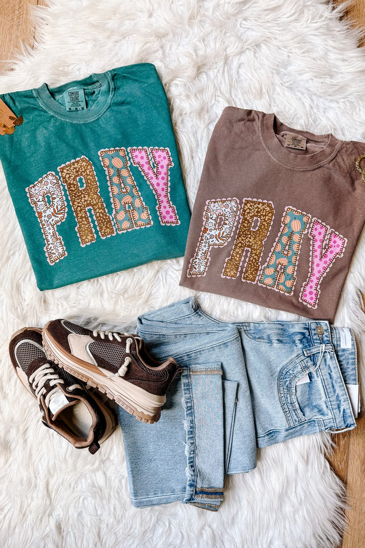 Fall Pattern PRAY Graphic Tee - Multiple Colors