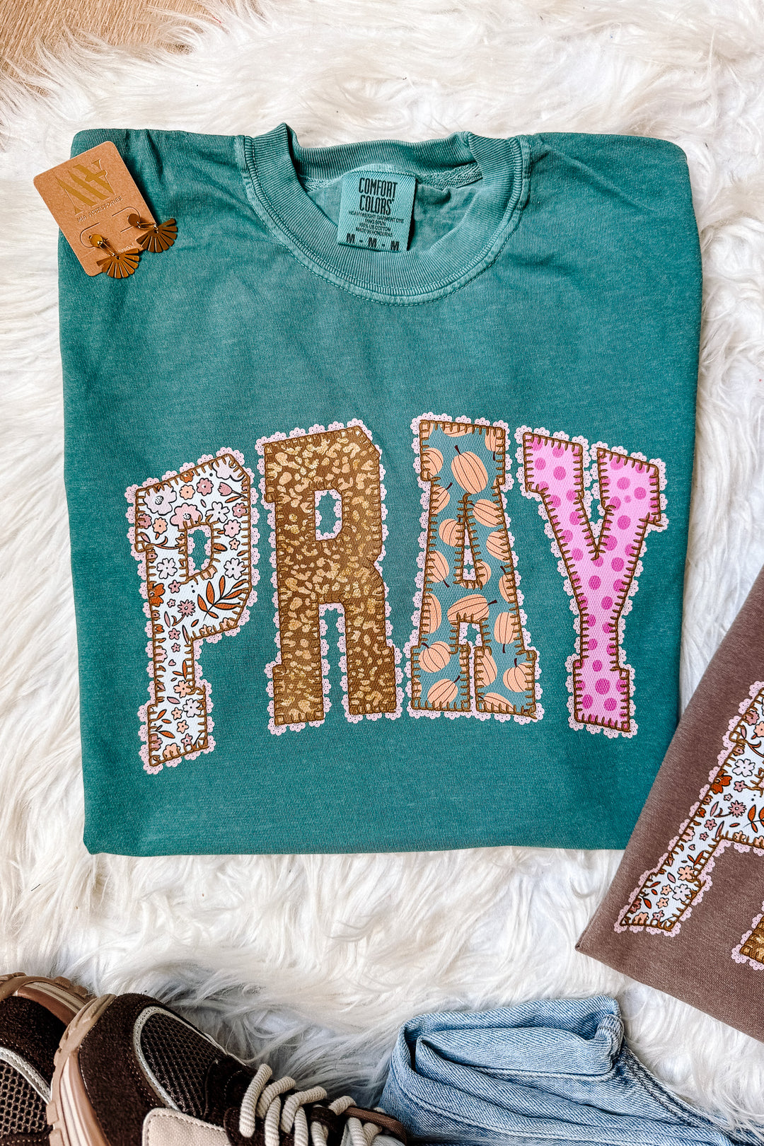 Fall Pattern PRAY Graphic Tee - Multiple Colors
