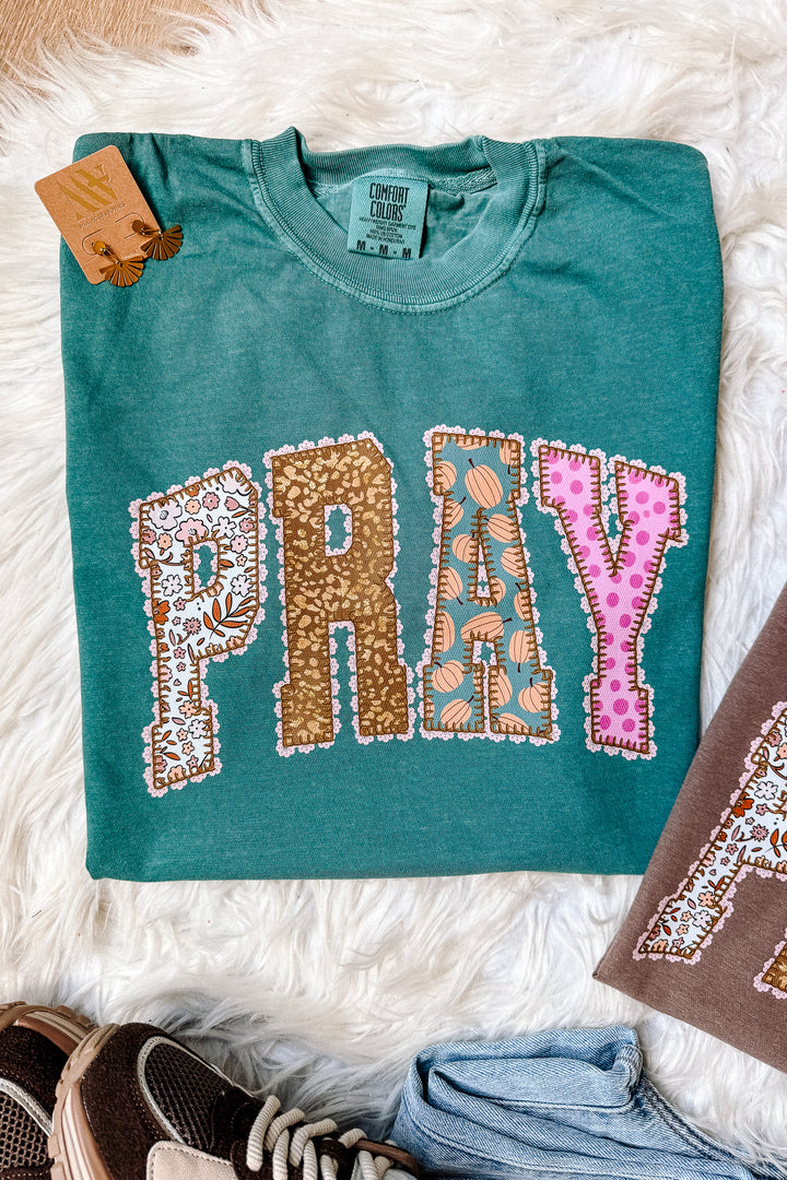 Fall Pattern PRAY Graphic Tee - Multiple Colors