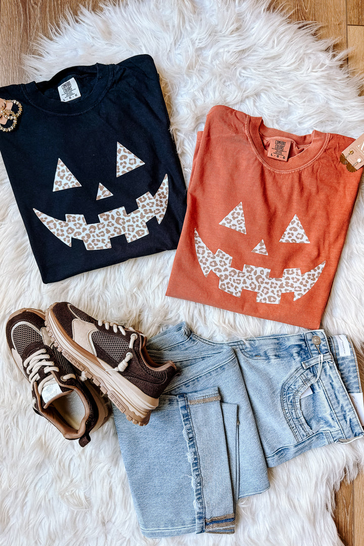 Leopard Jack-O-Lantern Graphic Tee - Multiple Colors
