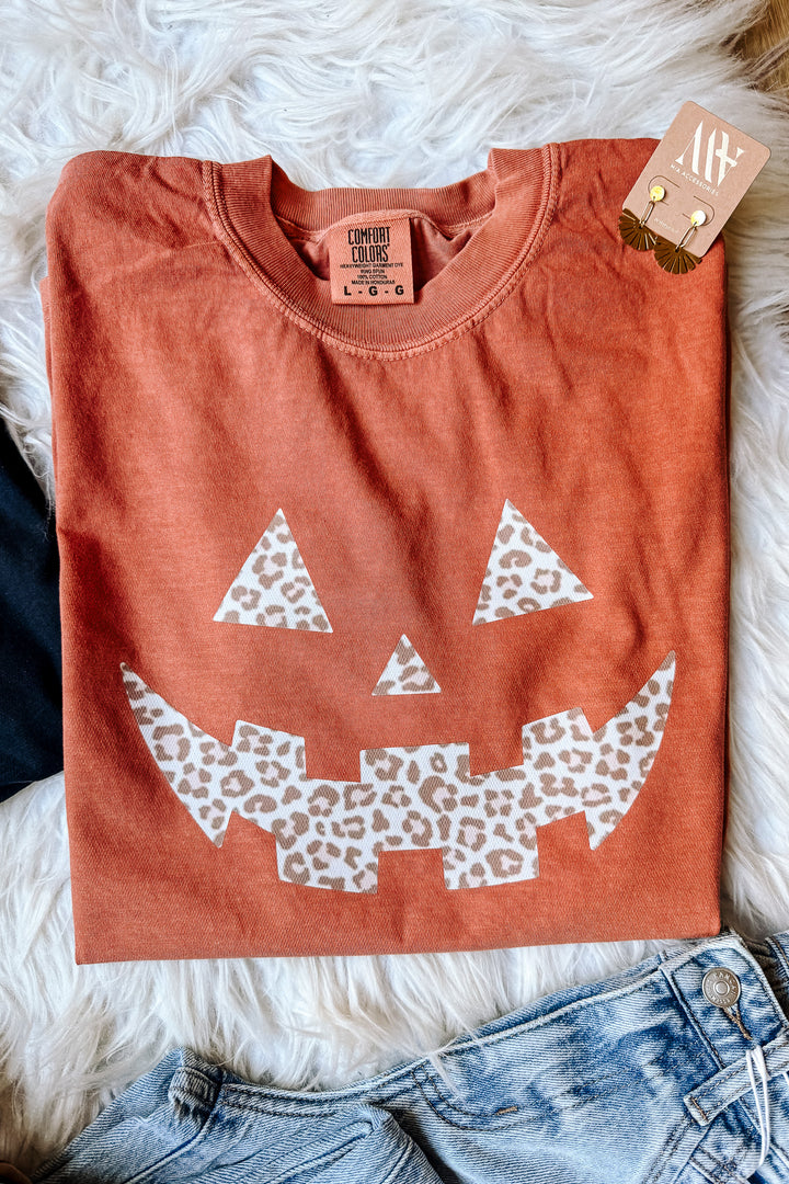 Leopard Jack-O-Lantern Graphic Tee - Multiple Colors