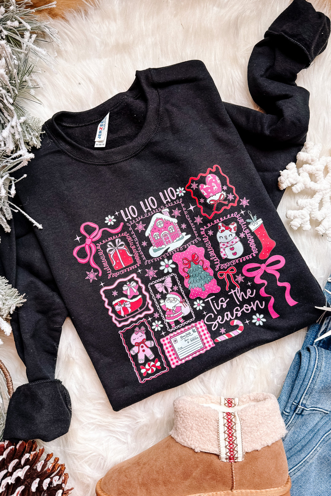 Ho Ho Ho Happy Holidays Graphic Sweatshirt - Black