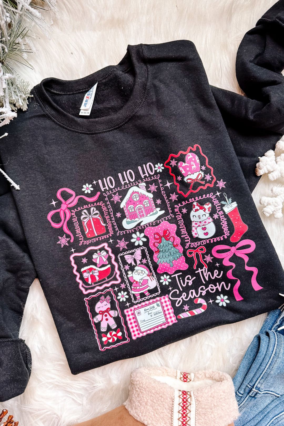 Ho Ho Ho Happy Holidays Graphic Sweatshirt - Black