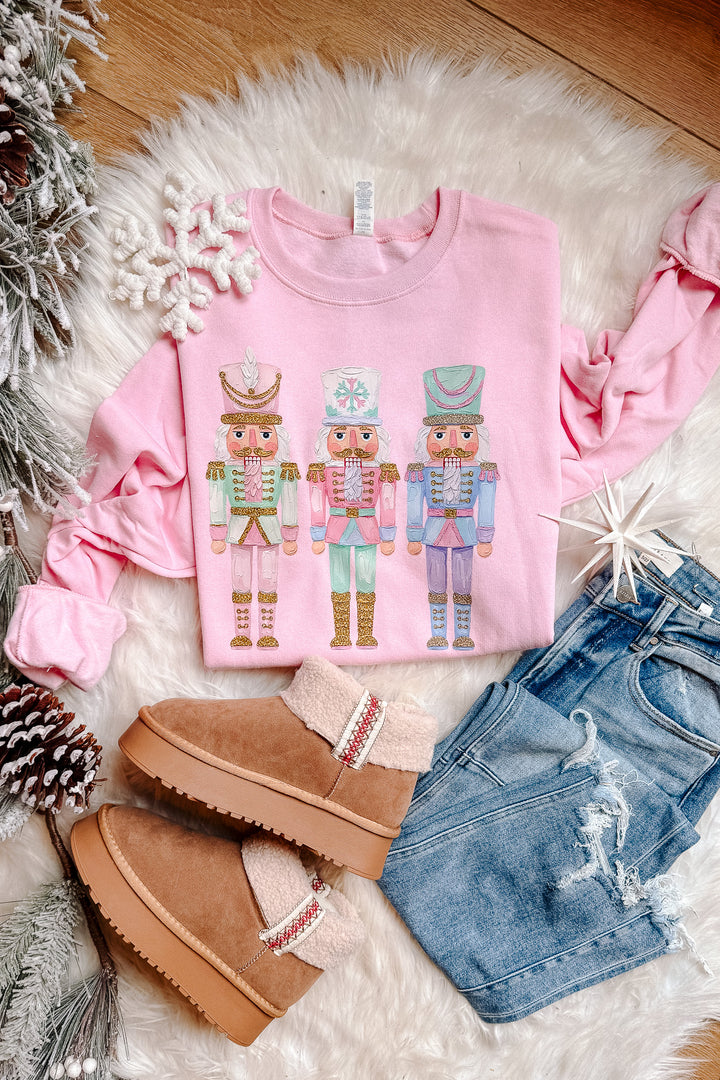 Pastel Nutcrackers Graphic Sweatshirt - Classic Pink