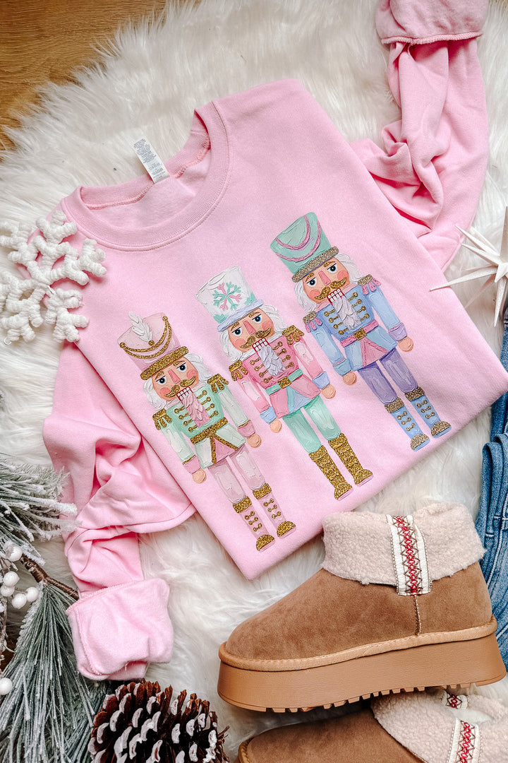 Pastel Nutcrackers Graphic Sweatshirt - Classic Pink