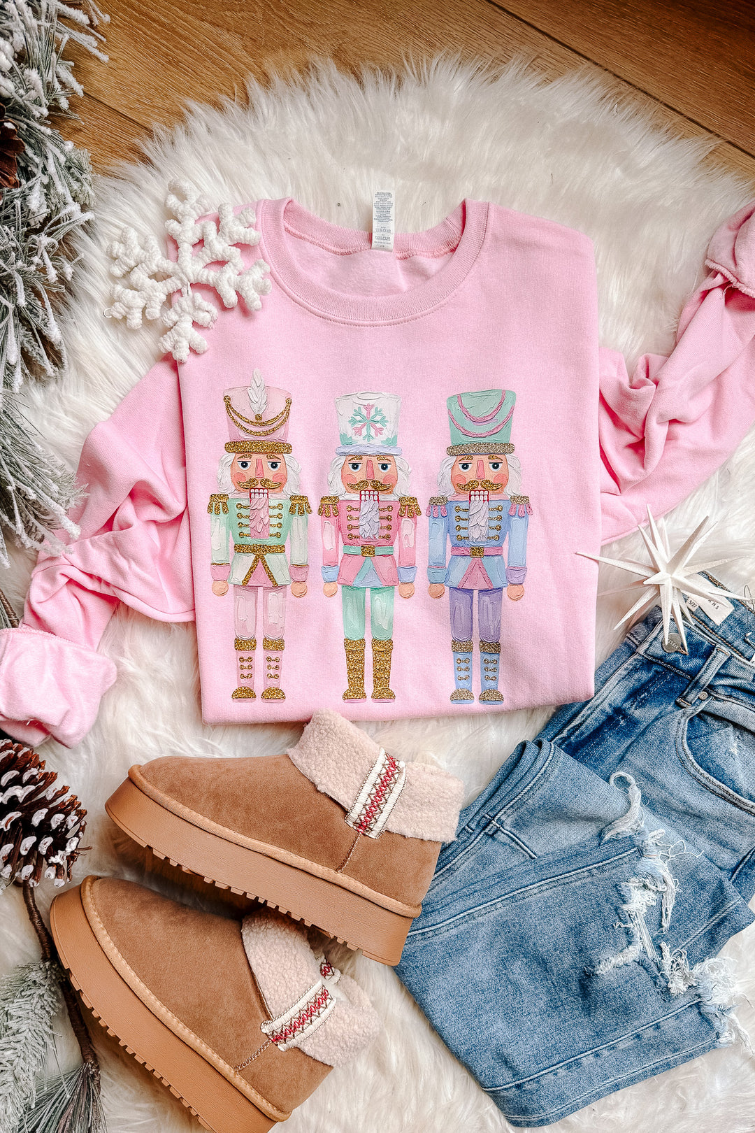Pastel Nutcrackers Graphic Sweatshirt - Classic Pink