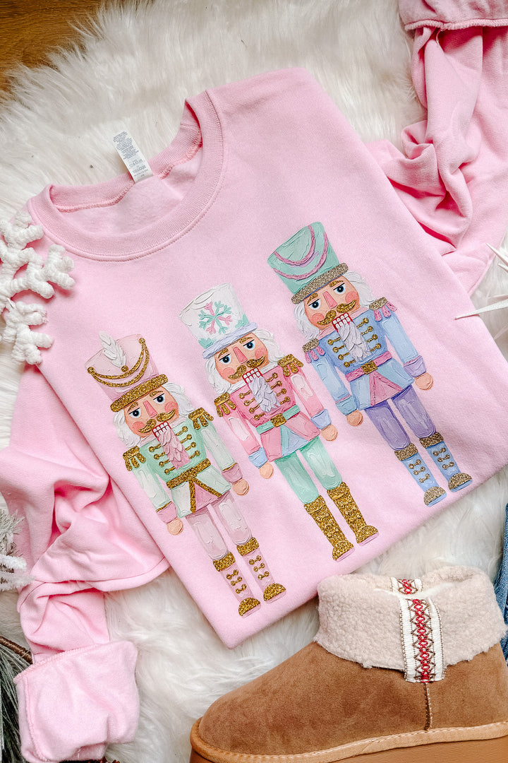Pastel Nutcrackers Graphic Sweatshirt - Classic Pink