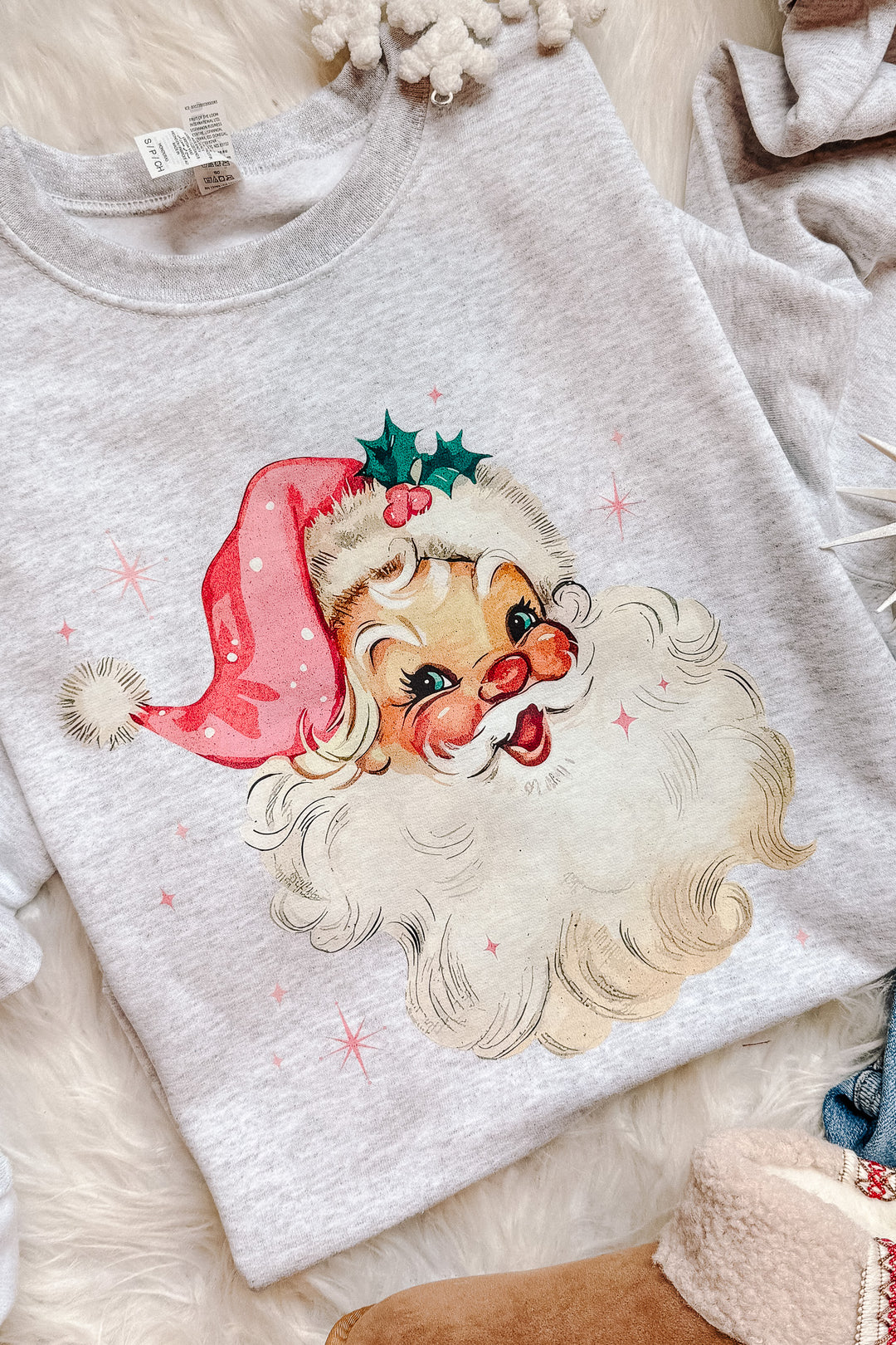 Pink Retro Santa Crewneck Sweatshirt - Ash Grey