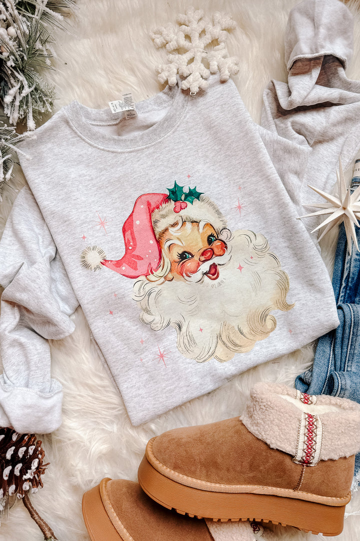 Pink Retro Santa Crewneck Sweatshirt - Ash Grey