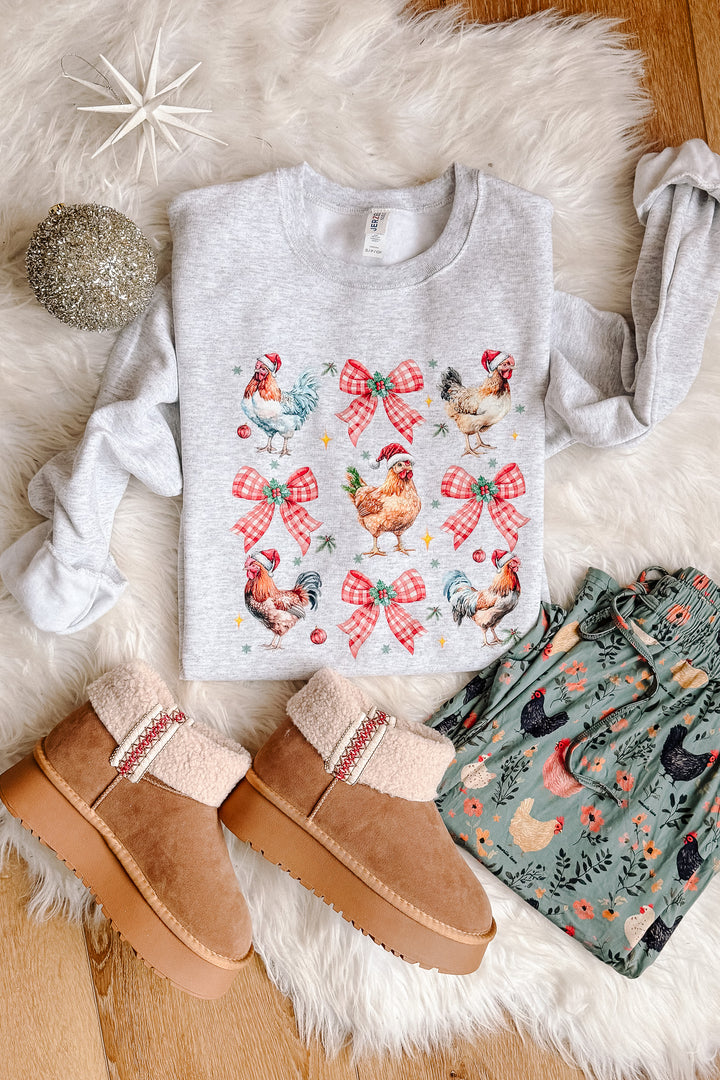 Christmas Chickens Crewneck Sweatshirt - Ash Grey