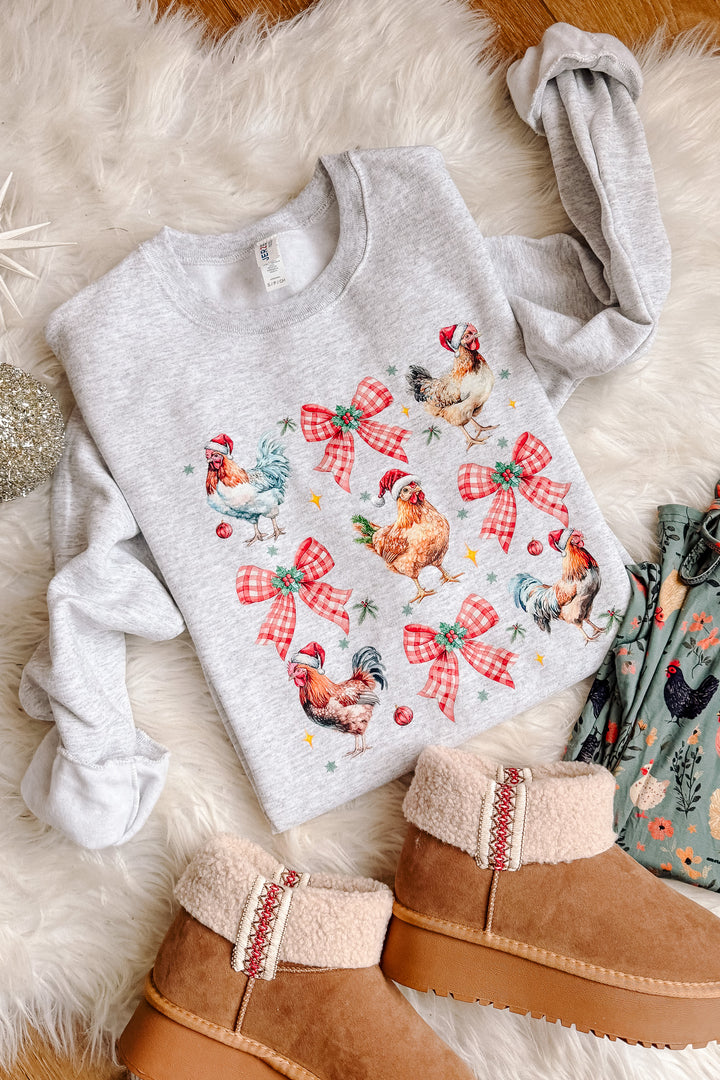 Christmas Chickens Crewneck Sweatshirt - Ash Grey