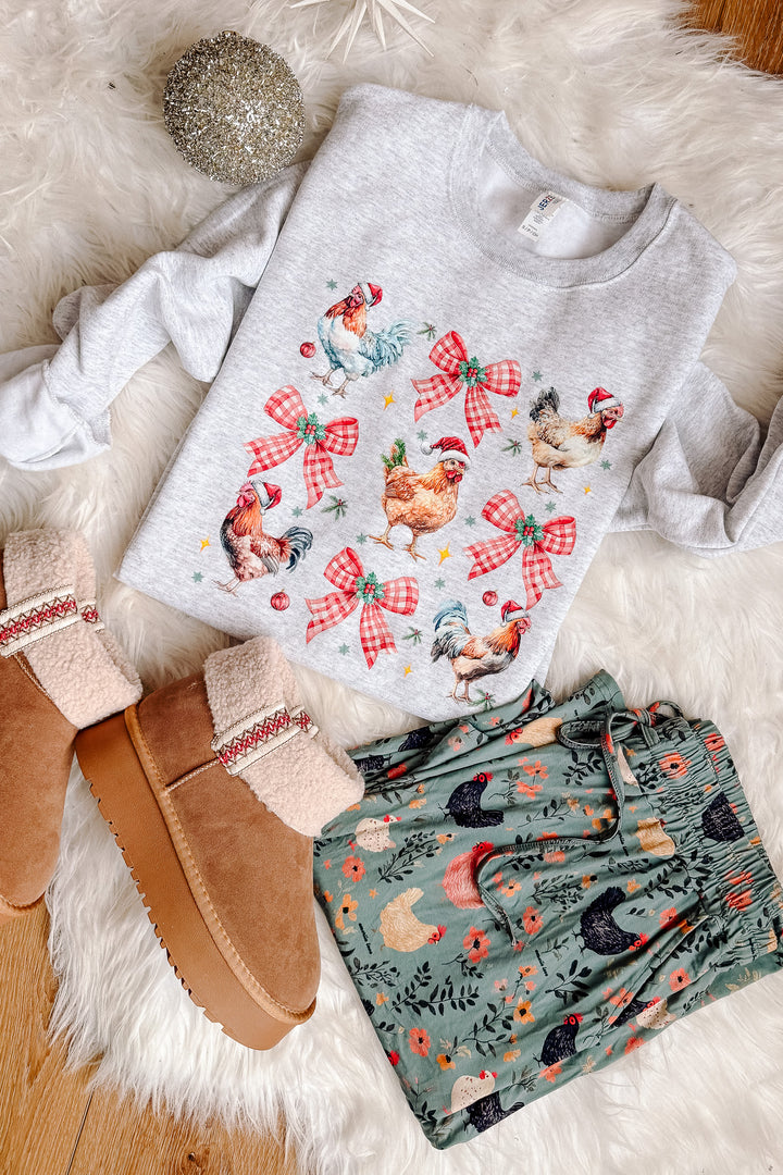 Christmas Chickens Crewneck Sweatshirt - Ash Grey
