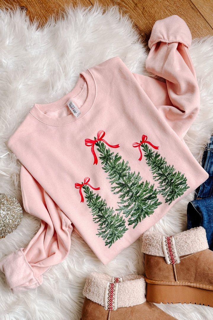 Tree Tops Glisten Graphic Sweatshirt - Blush Pink