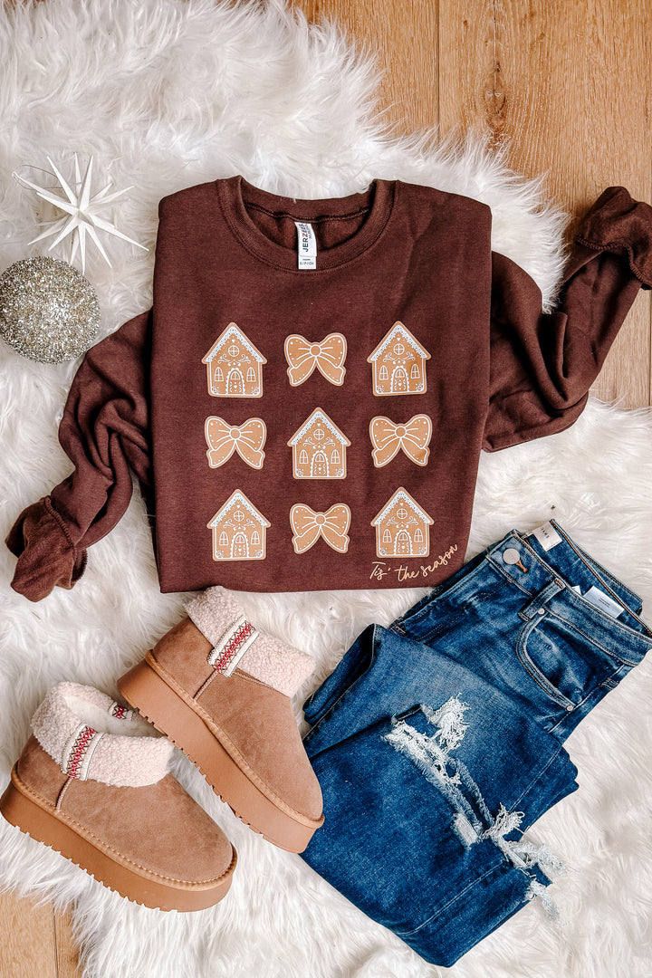 Gingerbread Houses Crewneck Sweatshirt - Chocolate